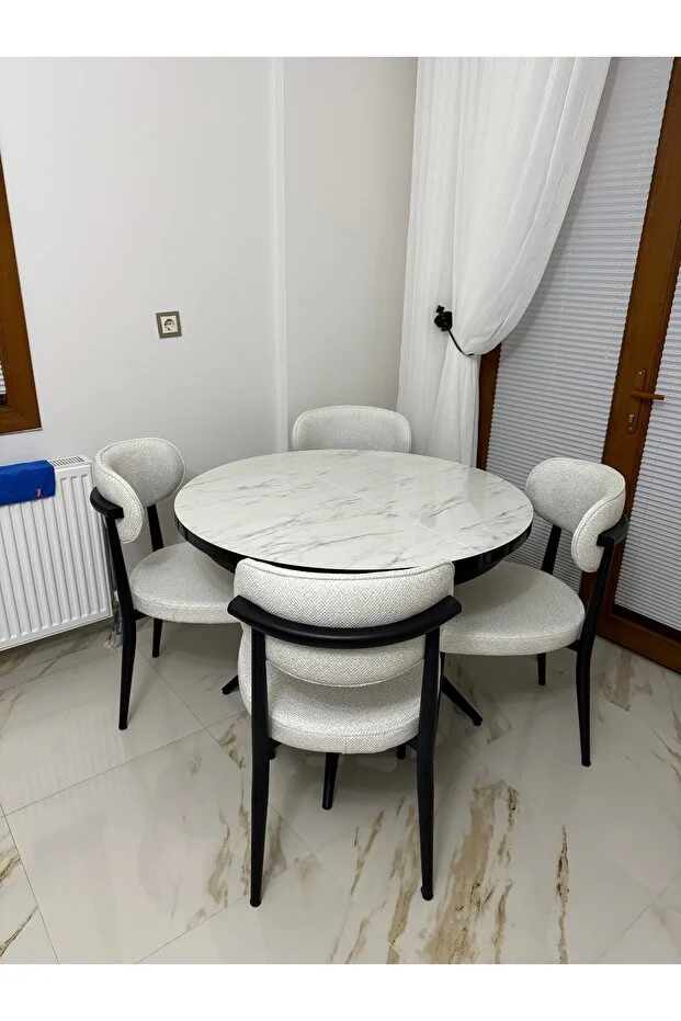 Elips Yuvarlak Açılır Masa Sandalye Takımı Mdf 100x100